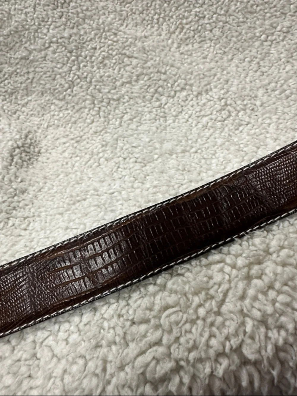 Vegan Leather Western Style Heavy Silver Buckle & Tip, Embossed Brown Belt